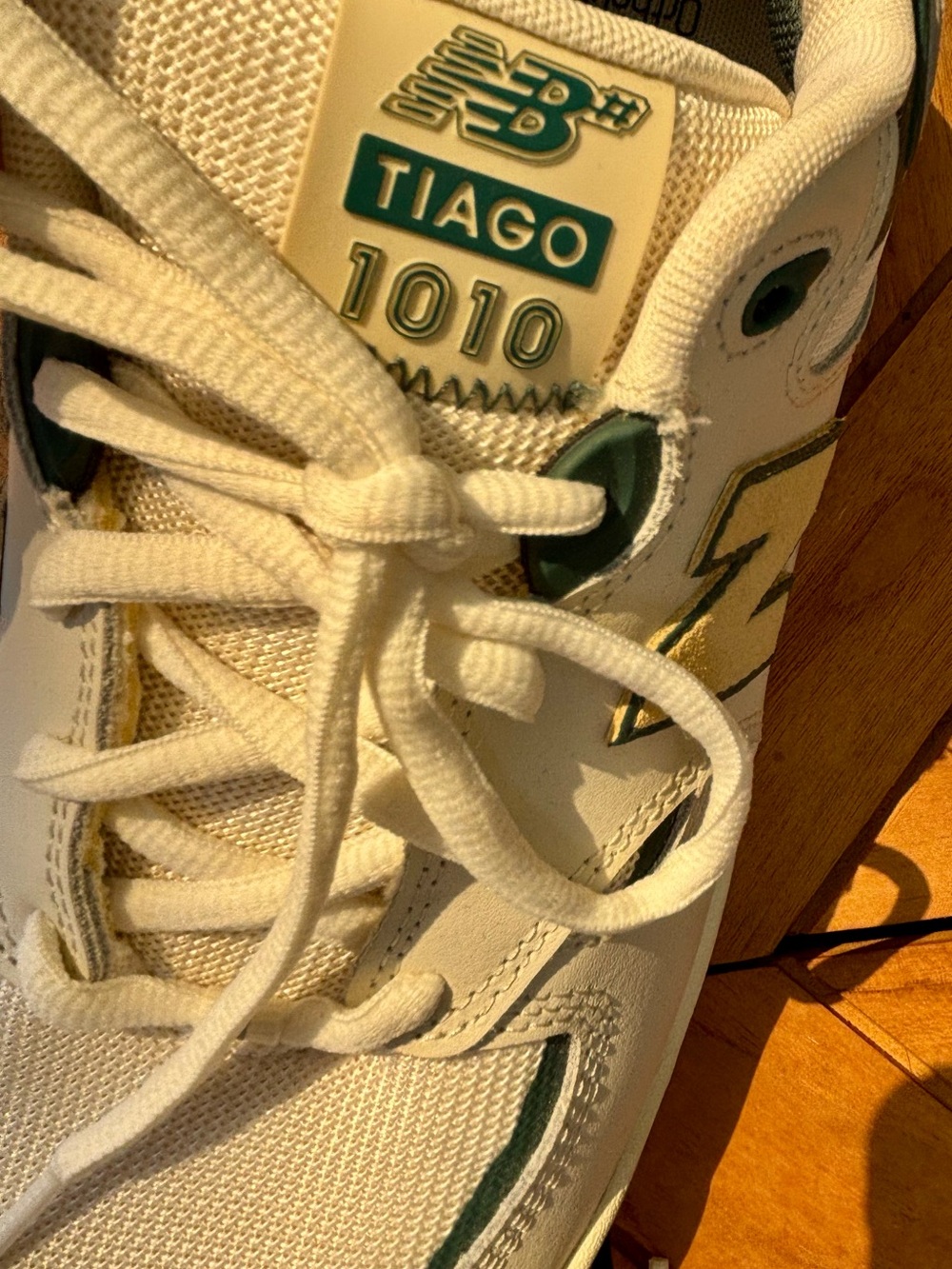 New Balance Tiago Ortholite Men's Cream and Green Casual Sneakers - Picture 4 of 5